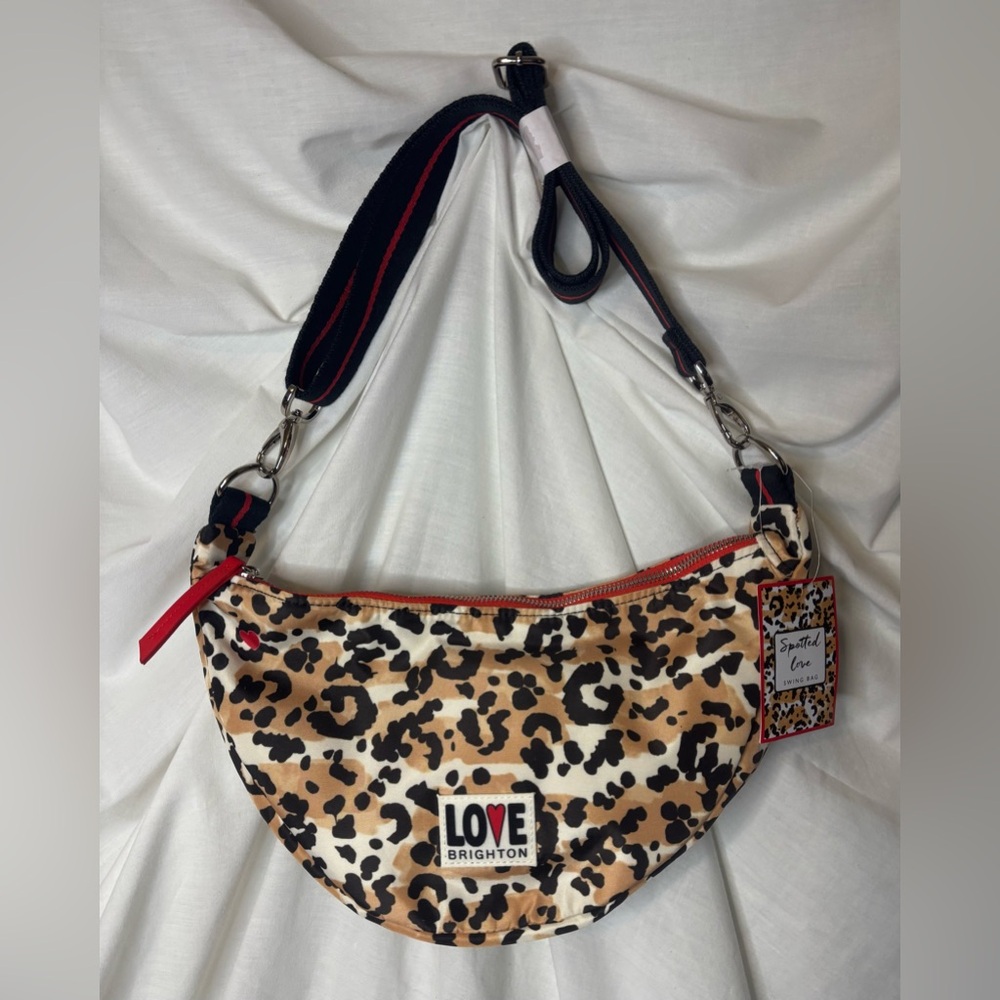 Brighton Spotted Love Swing Bag Leopard Print /W/ Red Accents & Silver Hdwr NEW